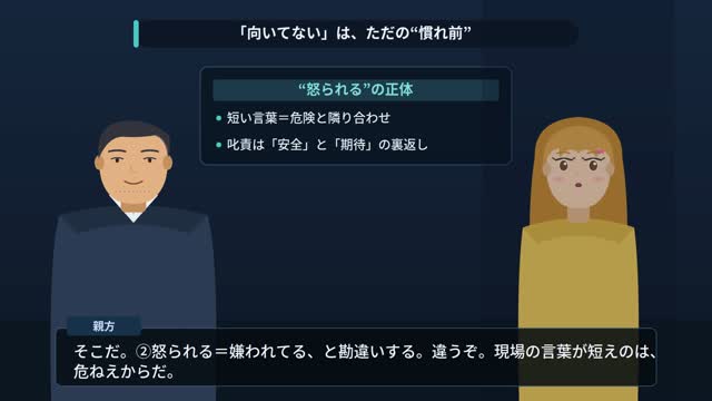 新人定着の解説動画の一場面